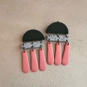 Anthropologie Statement Pink and Gray Dangle Earrings